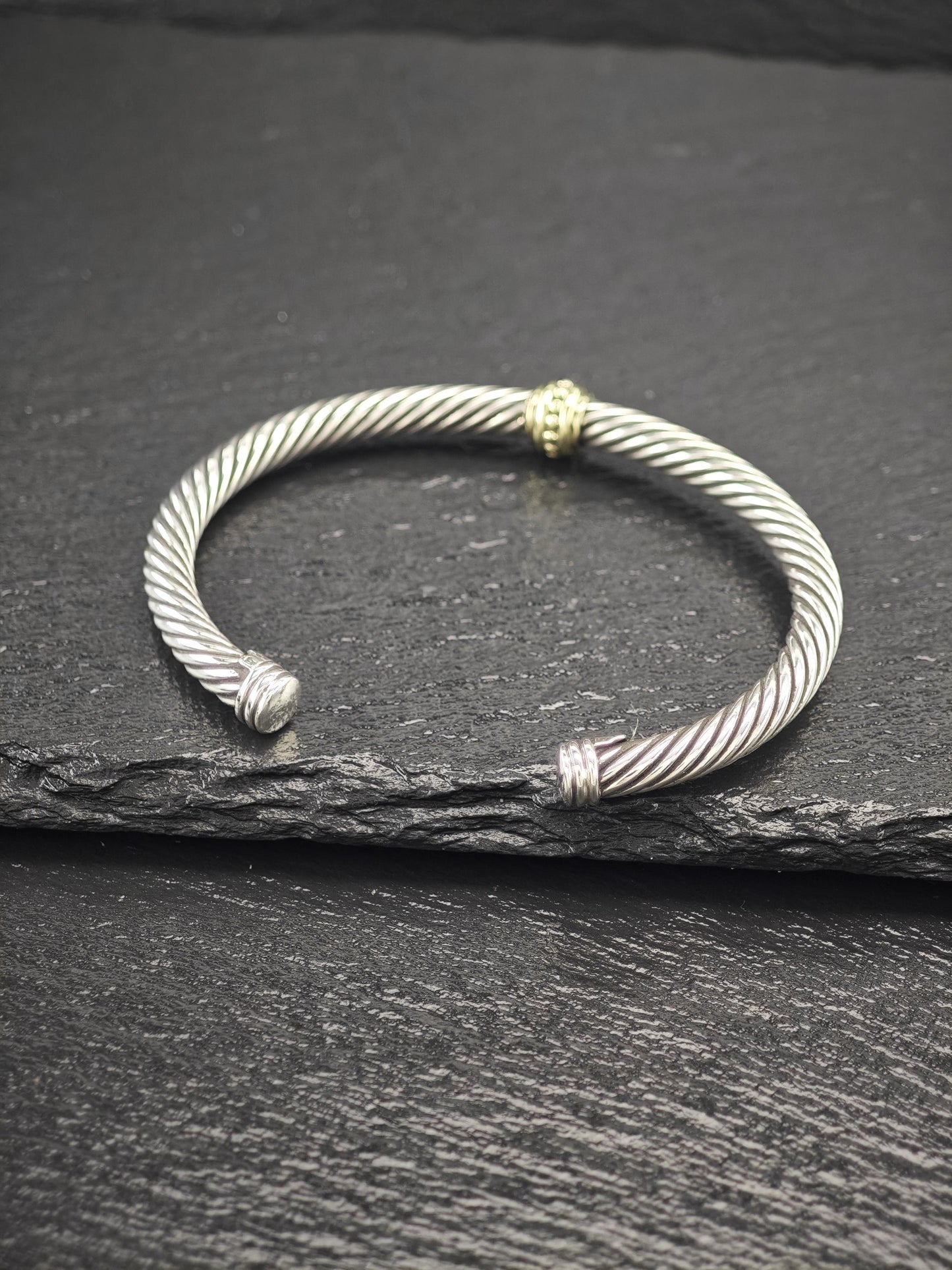 David Yurman 5mm 14K Gold, Single Station Cable Bracelet Sterling Silver