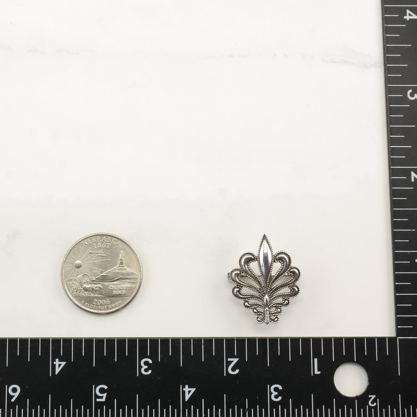 Art Nouveau Sterling Silver Brooch Pendant Fleur De Lis