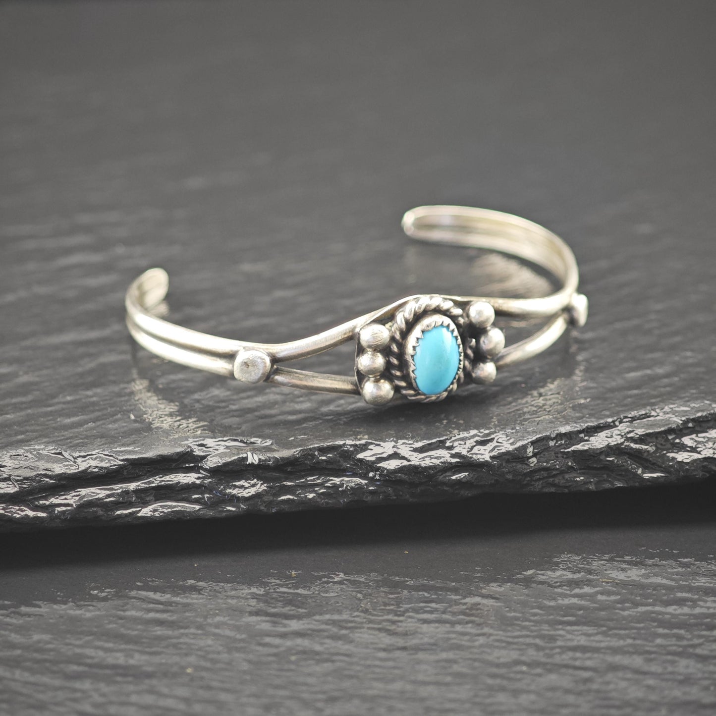 Native American Turquoise Child Cuff Bracelet Sterling Silver