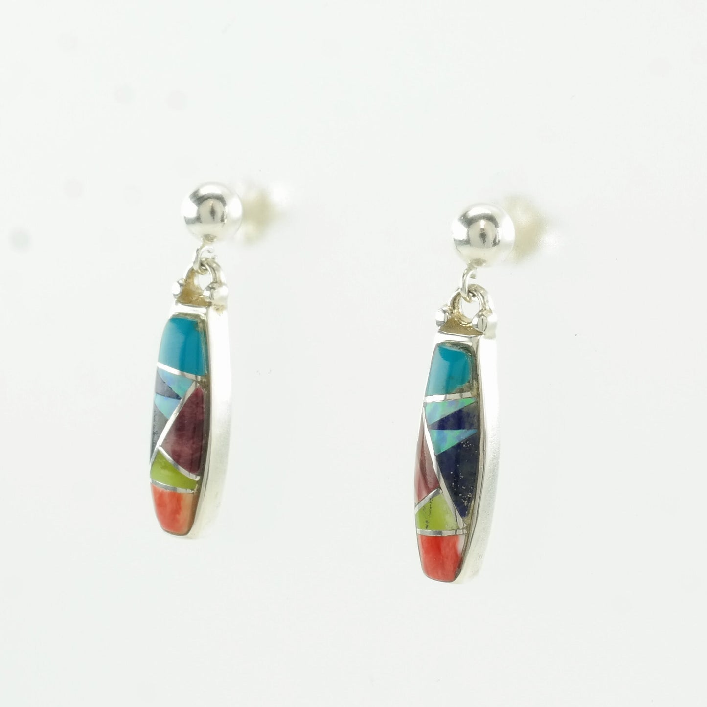 Ferris Multi Color Multi Gemstone Inlay Earrings Stud, Dangle Sterling Silver