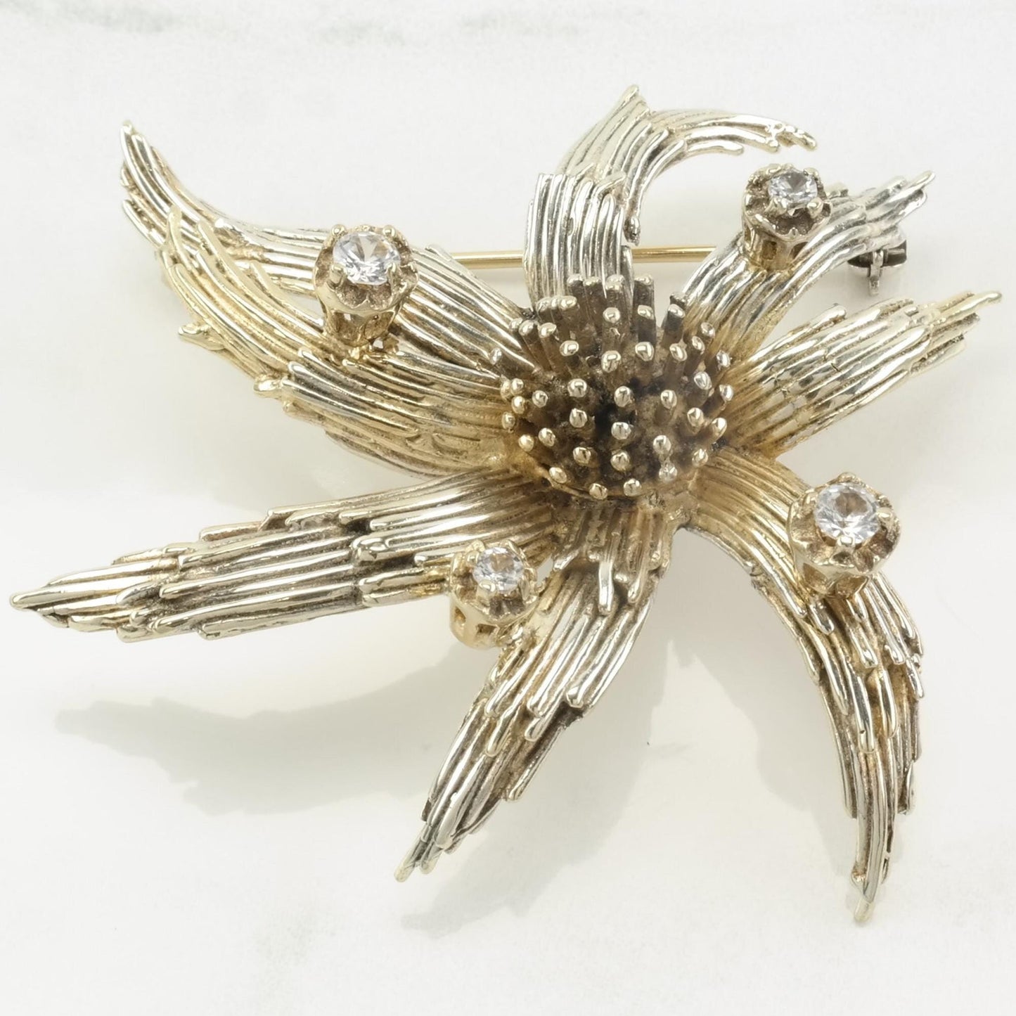 Flower Brooch, Abstract Topaz Gold Sterling Silver