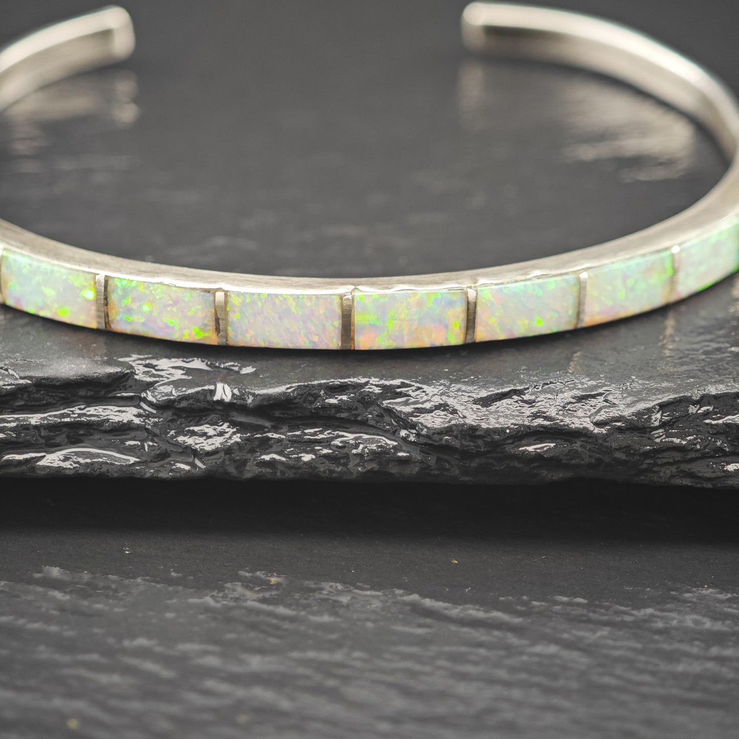 Native American Opal Inlay Cuff Bracelet Sterling Silver
