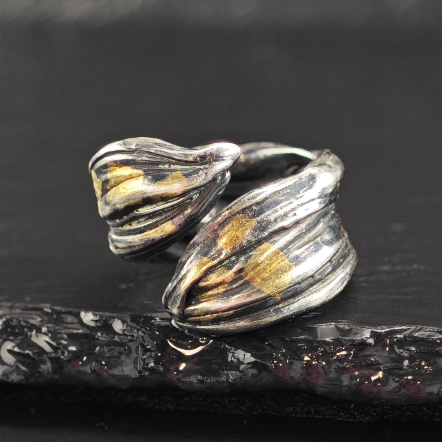Unique Studio Artist Gold Accent Bypass Sterling silver Ring Sz 6.5 R6558