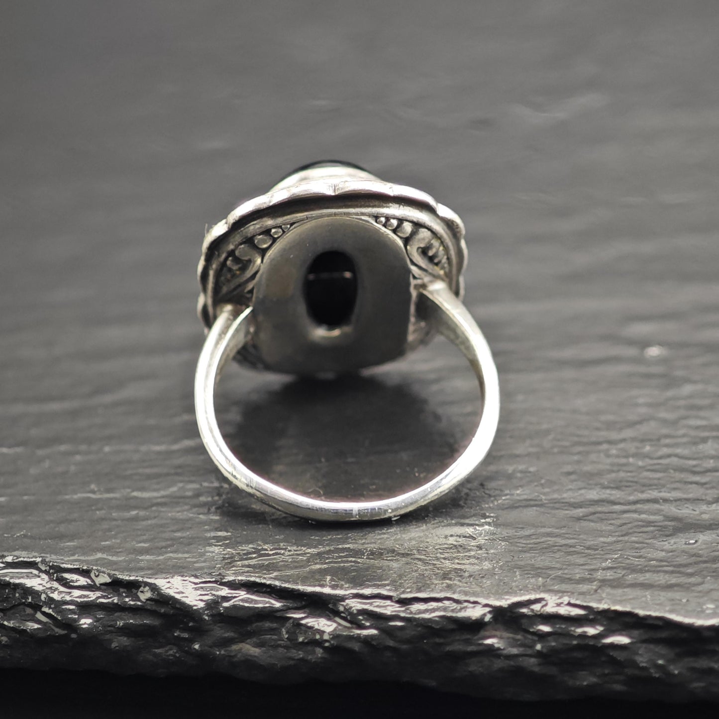 Large Art Deco Onyx Cabochon Sterling Silver Ring Sz 6 3/4 R6707Dor