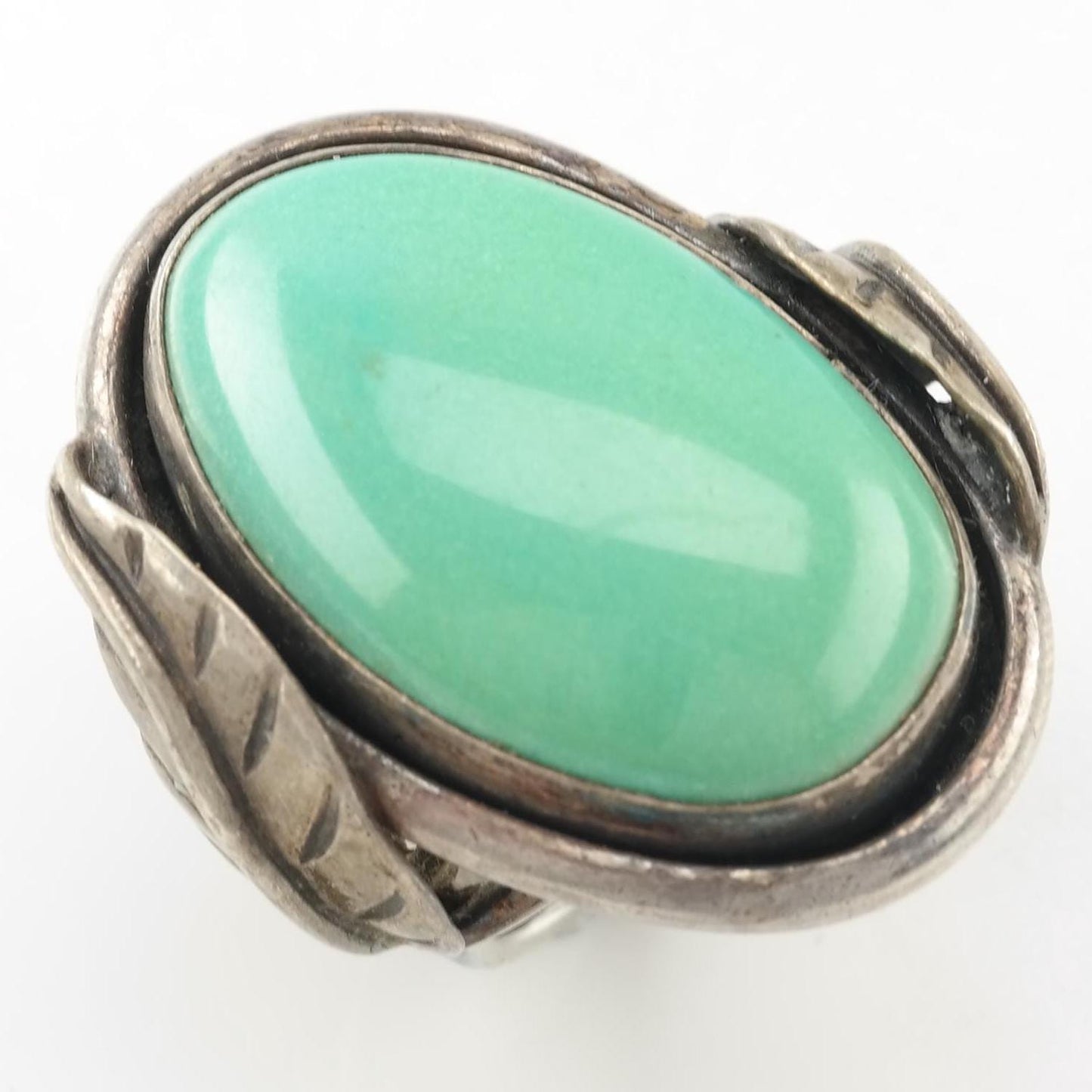 Native American Silver Ring Turquoise Feather Sterling Green Size 6