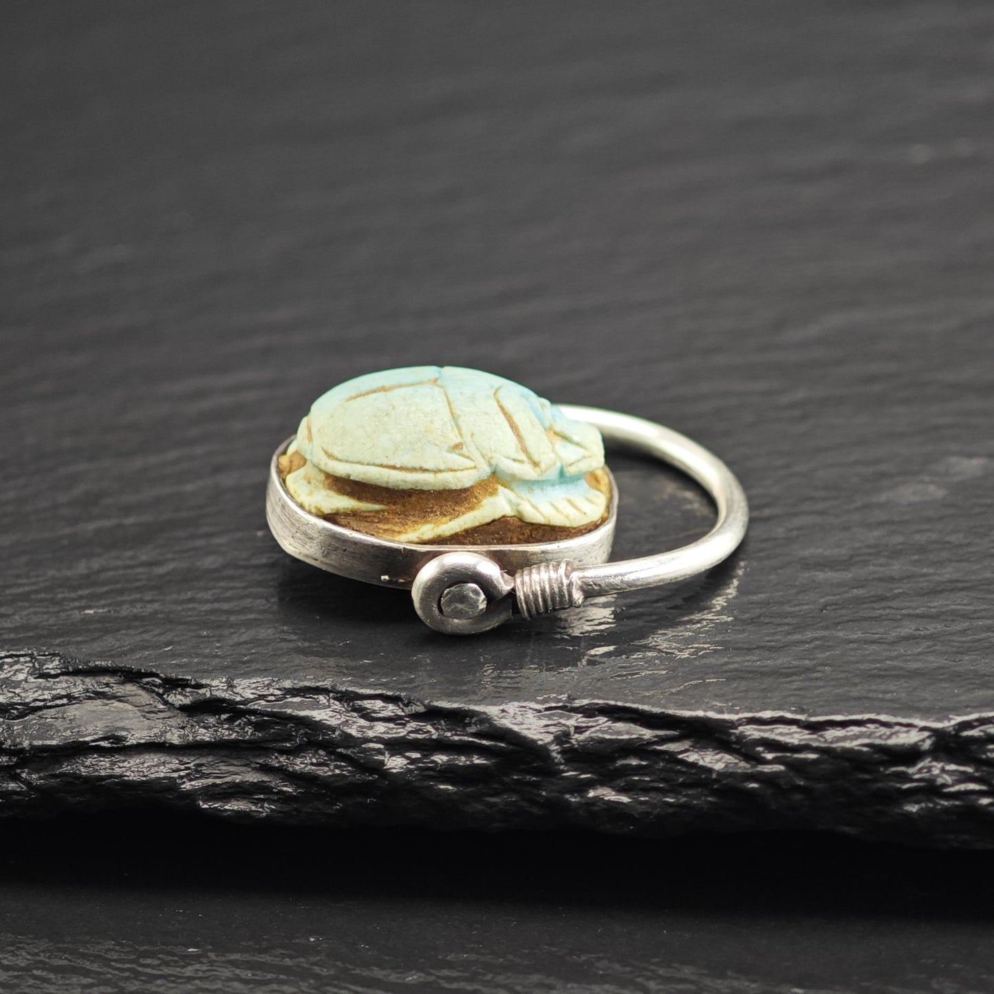 Egyptian Revival Scarab Rotatable Sterling Silver Ring Sz 5 1/2 R6702