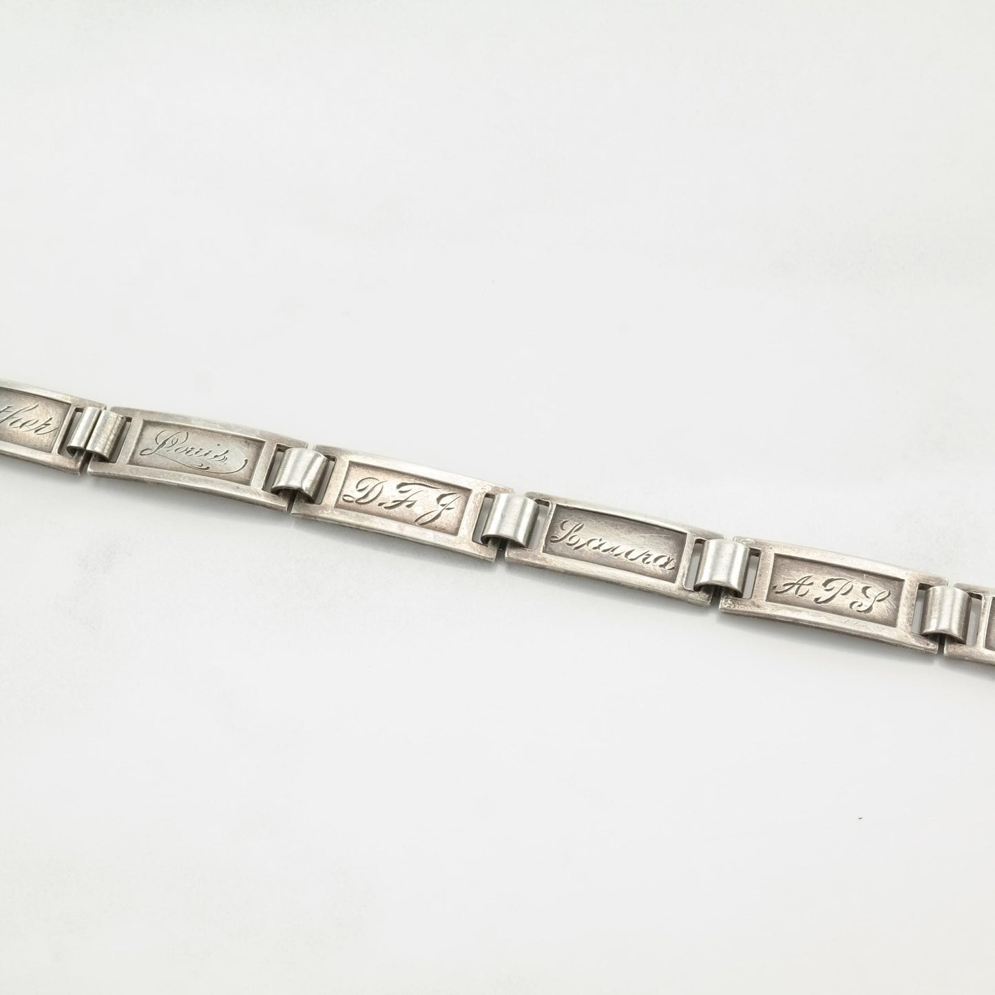 Art Deco Sterling Silver Link Bracelet Engraved Initials Names