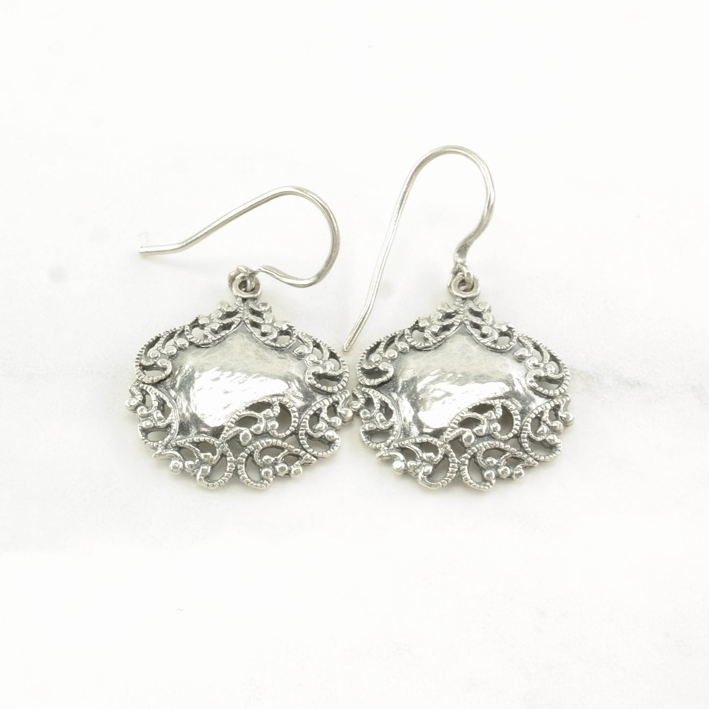 Paz Sterling Silver Hammered Art Nouveau Style Earrings Fish hook