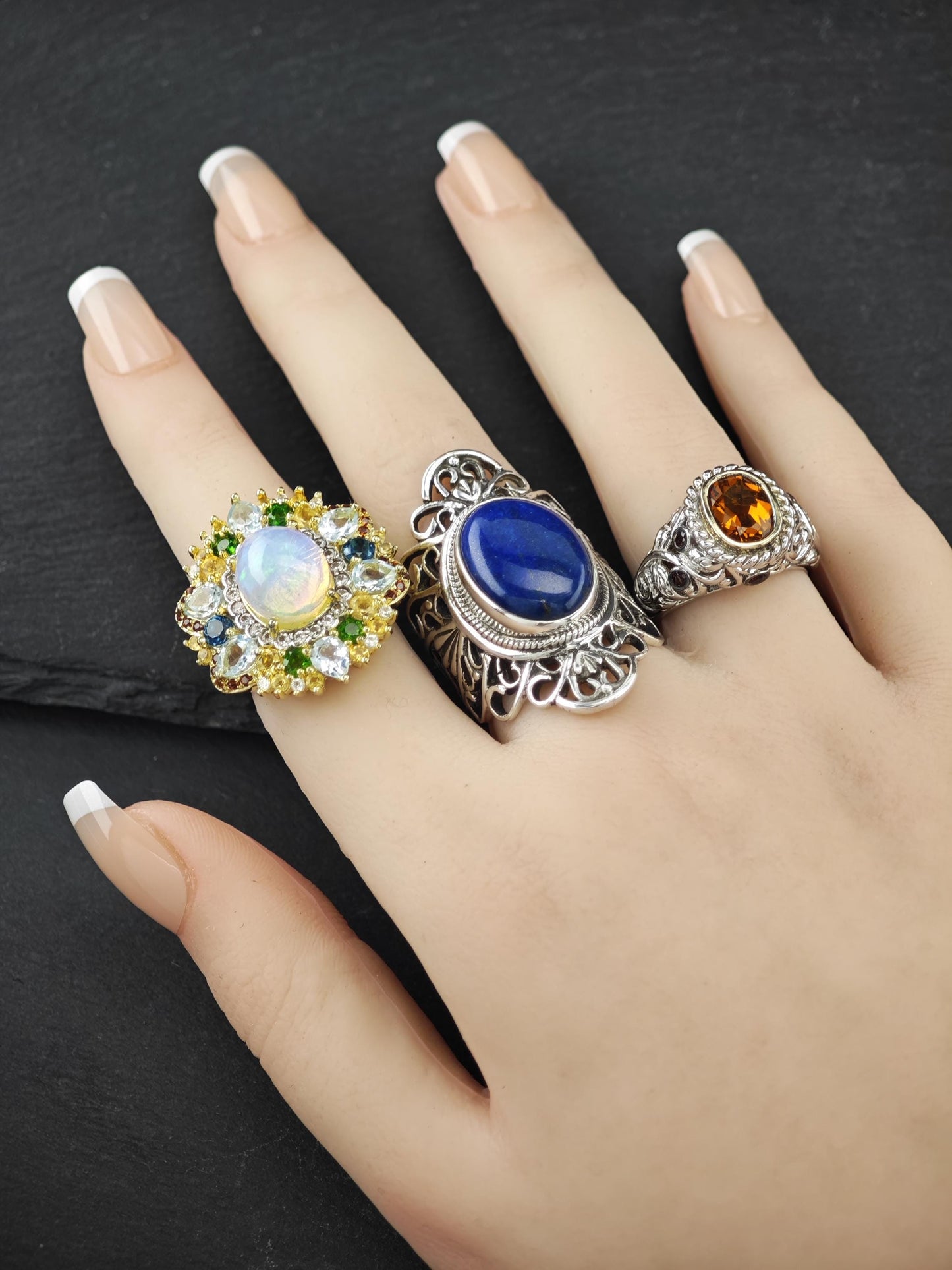 Vintage Multi-stone, Topaz, Opal Ring Sterling Silver