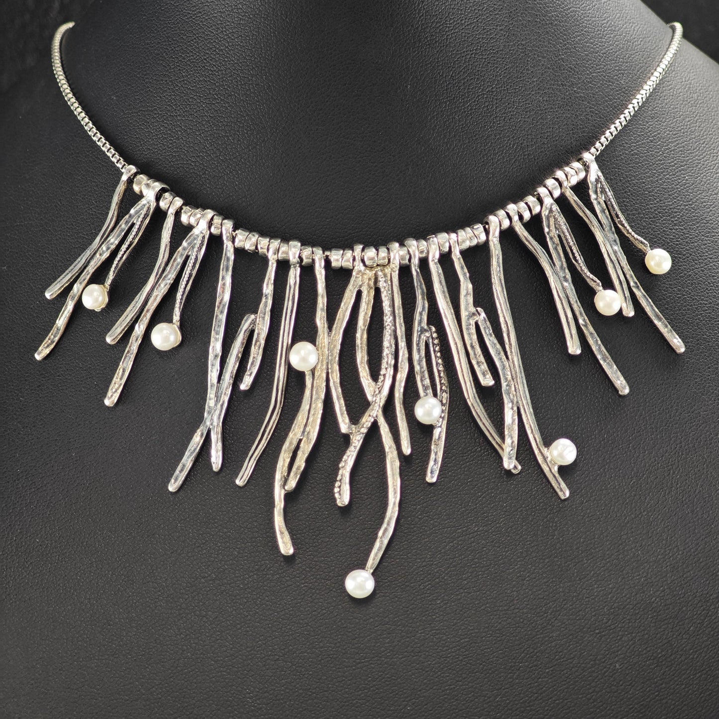 Abstract White Pearl Sterling Silver Necklace N2732