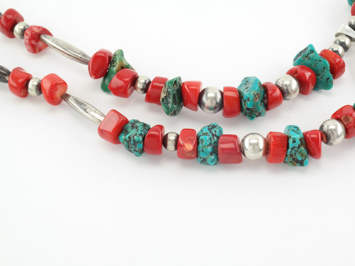 Iron Wolf Thompson Sterling Silver Turquoise, Coral, Morgan Dollars Squash Blossom Necklace