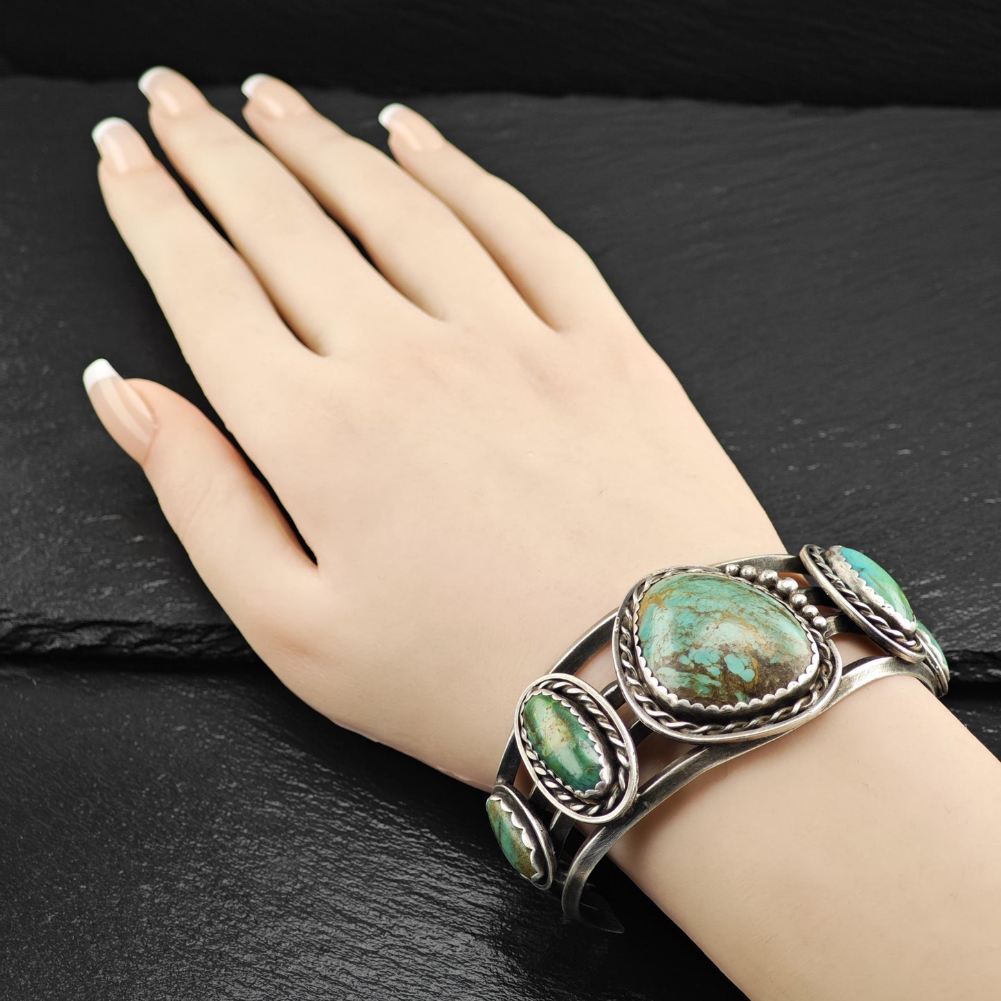 Native American Green Turquoise Cuff Bracelet Sterling Silver