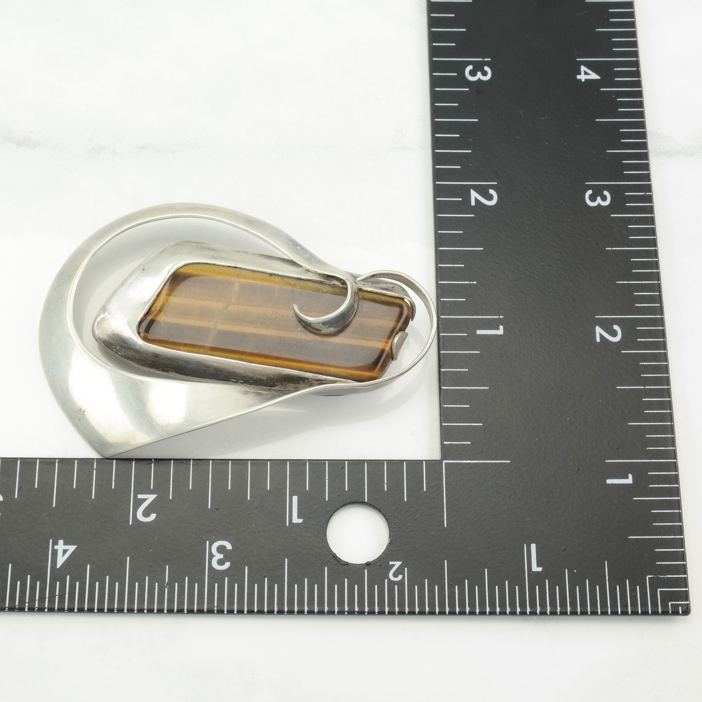 RWW Sterling Silver Brooch Abstract Brown Tiger's Eye