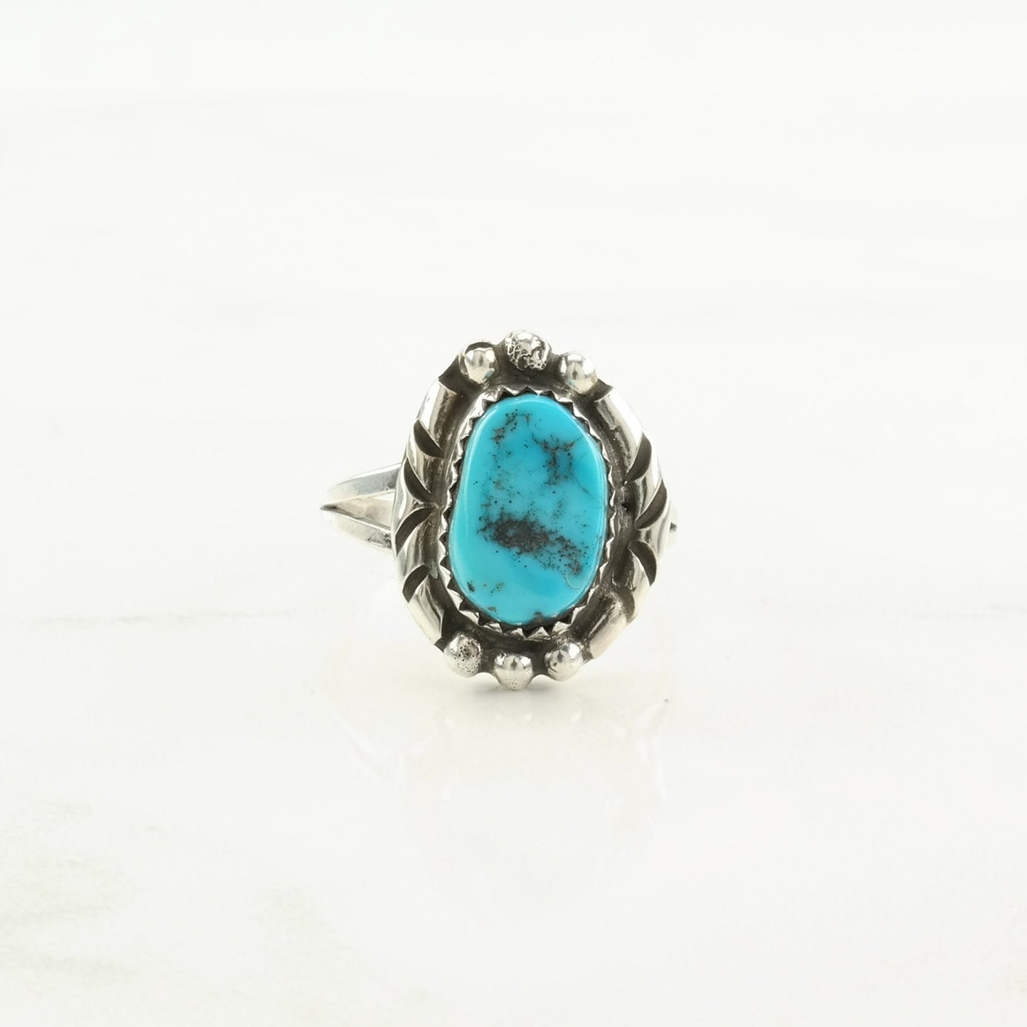 Vintage Native American Sterling Silver Ring, Natural Turquoise Blue Size 8