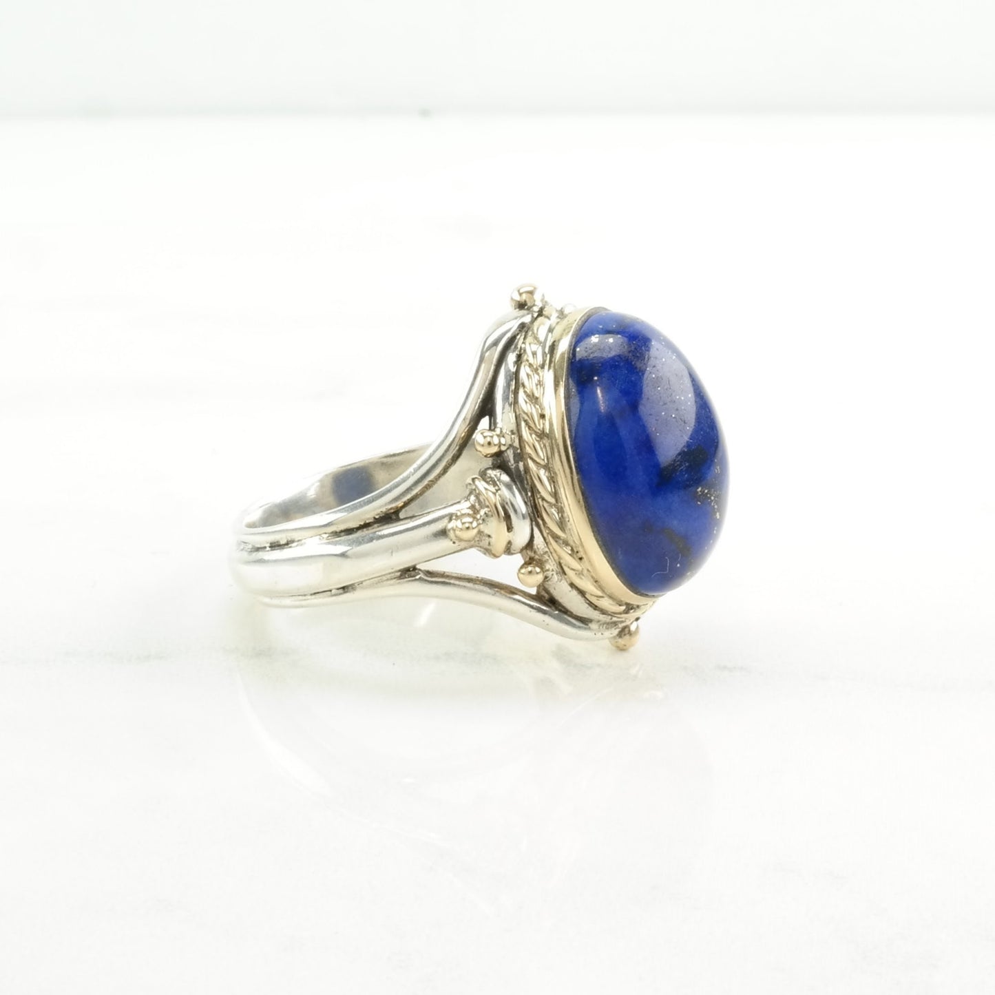 Sterling Silver Ring Lapis Lazuli Gold Toned Accents Blue Size 14