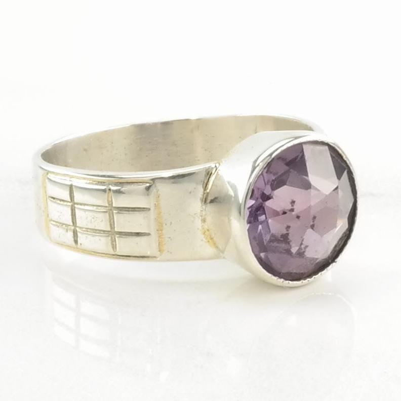Soviet Silver Ring Color Change, Corundum Solitaire Sterling Purple Sz7 1/4 R4909