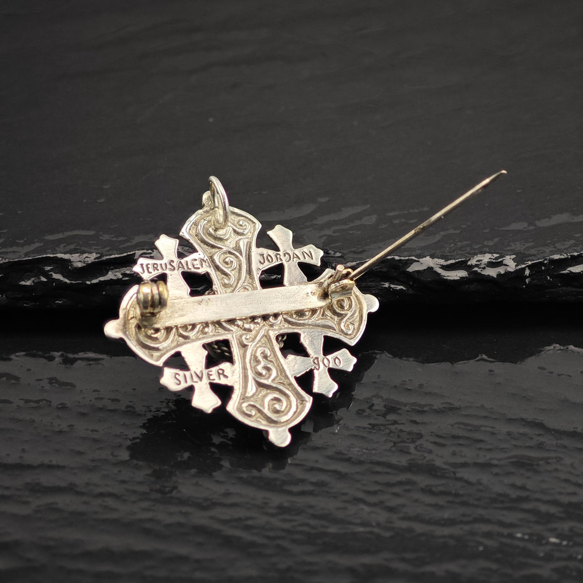 Color Change Corundum Jerusalem Cross 900 Silver Pendant/Brooch P3131