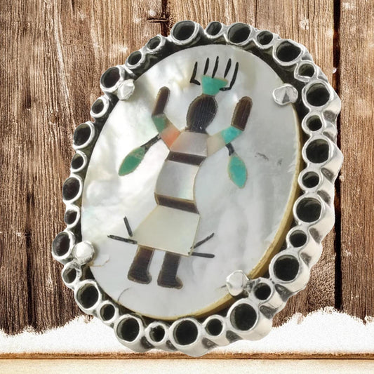 Vintage Sterling Silver Taxco Ring with Mother-of-Pearl Kachina Inlay, Southwest Jewelry, Statement Ring