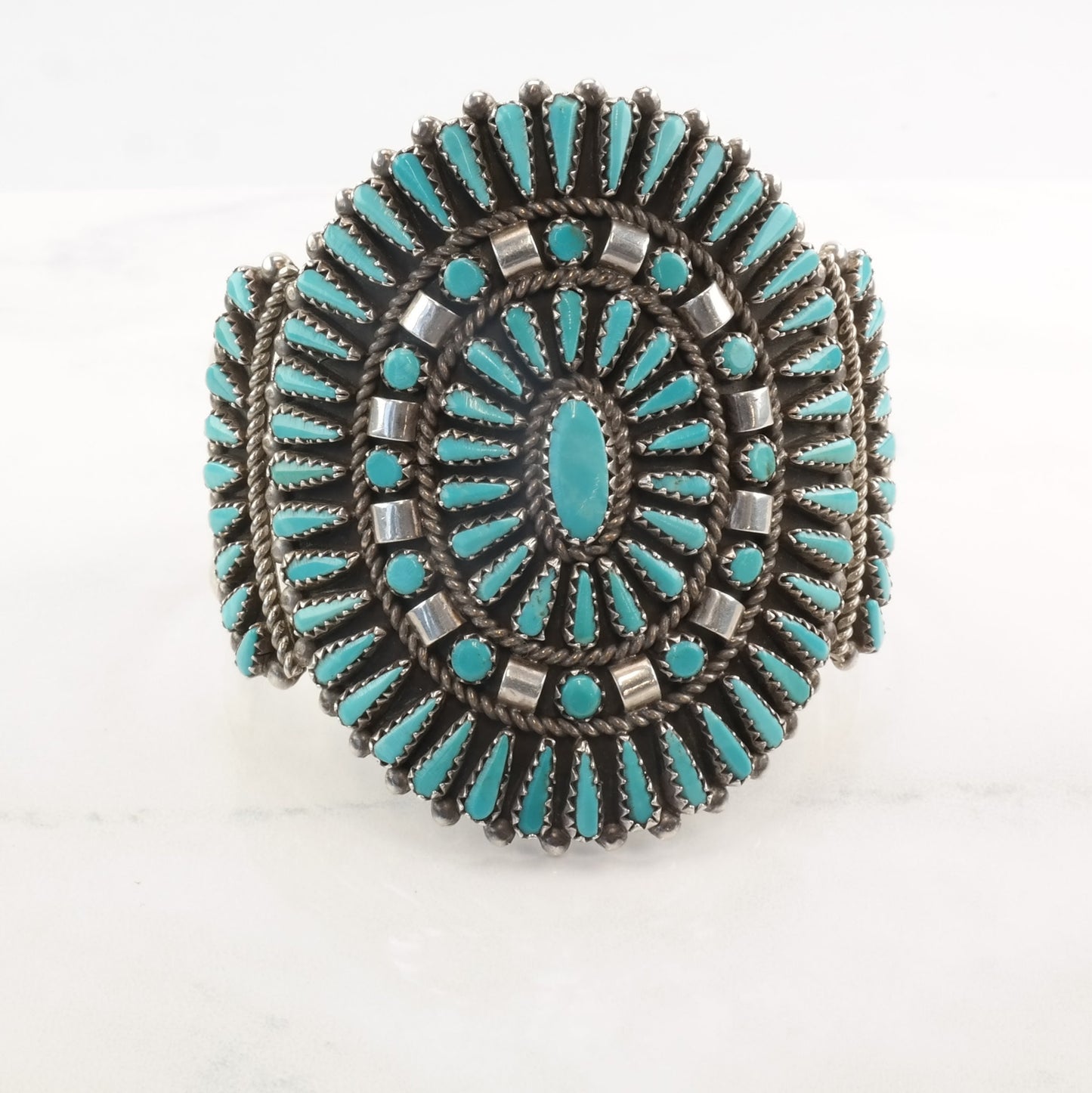 Nastacio Zuni Sterling Silver Cuff Bracelet Needle Point Turquoise Cluster