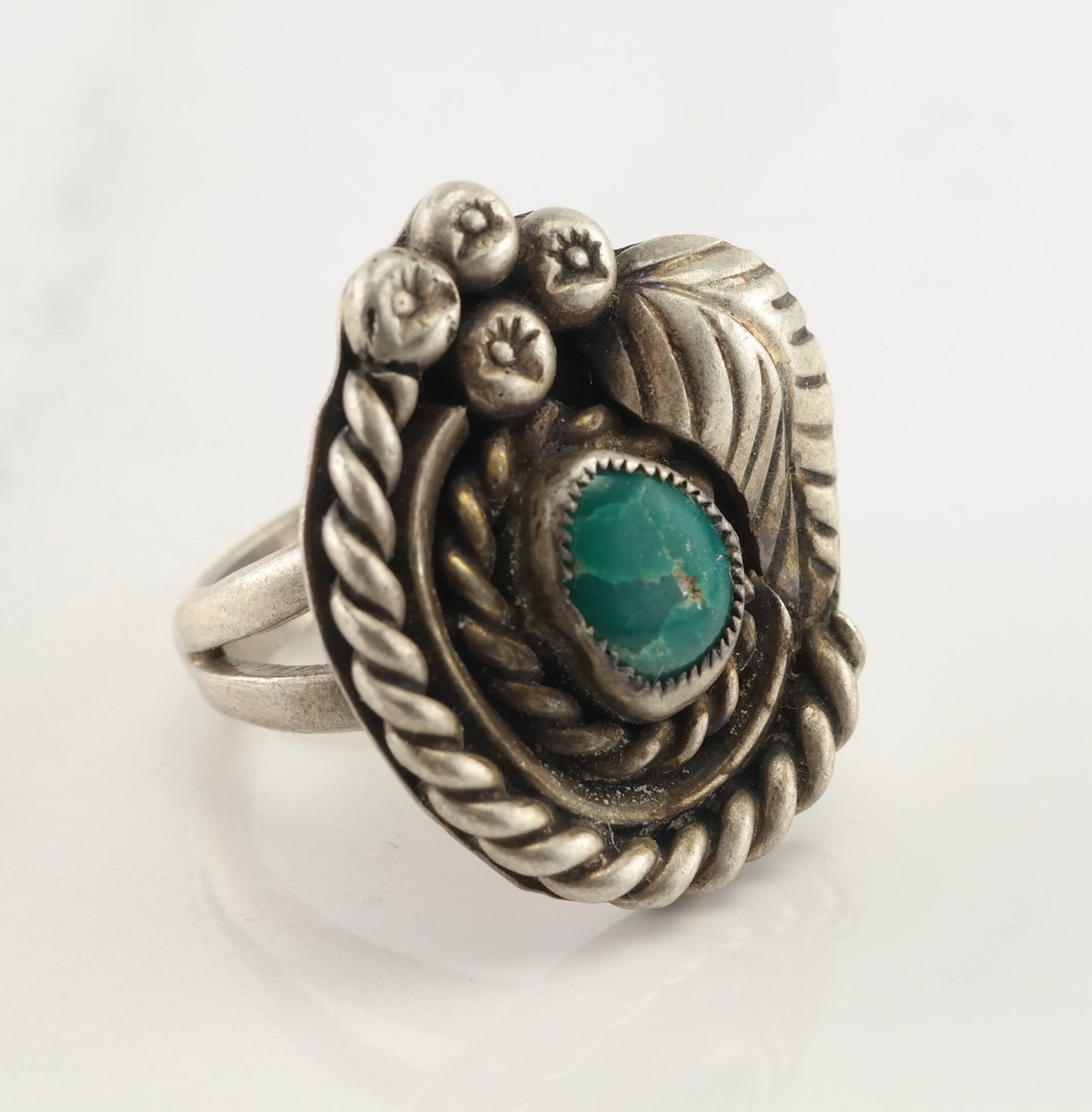 Native American Silver Ring Turquoise Triangle Sterling Size 6