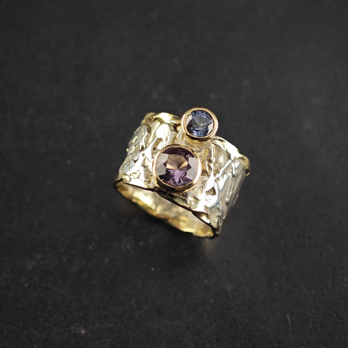 Artisinal Brutalist Amethyst Topaz 10k Gold Accent Sterling Silver Ring Sz 6 R6863