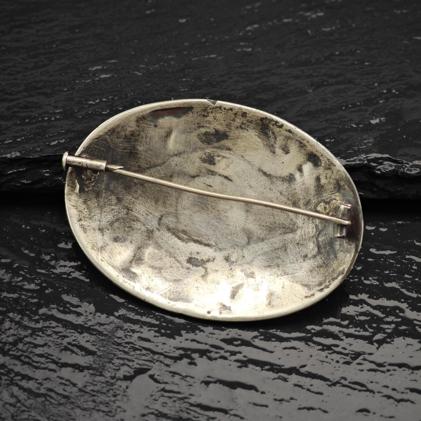 Vintage Tribal Sterling Silver Oval Brooch Unique Artisan Jewelry