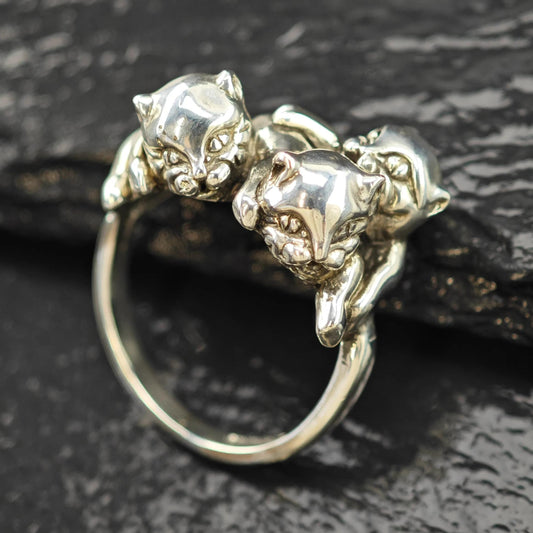 Kabana Sterling Silver Cat Ring, Vintage Style (Size 8)
