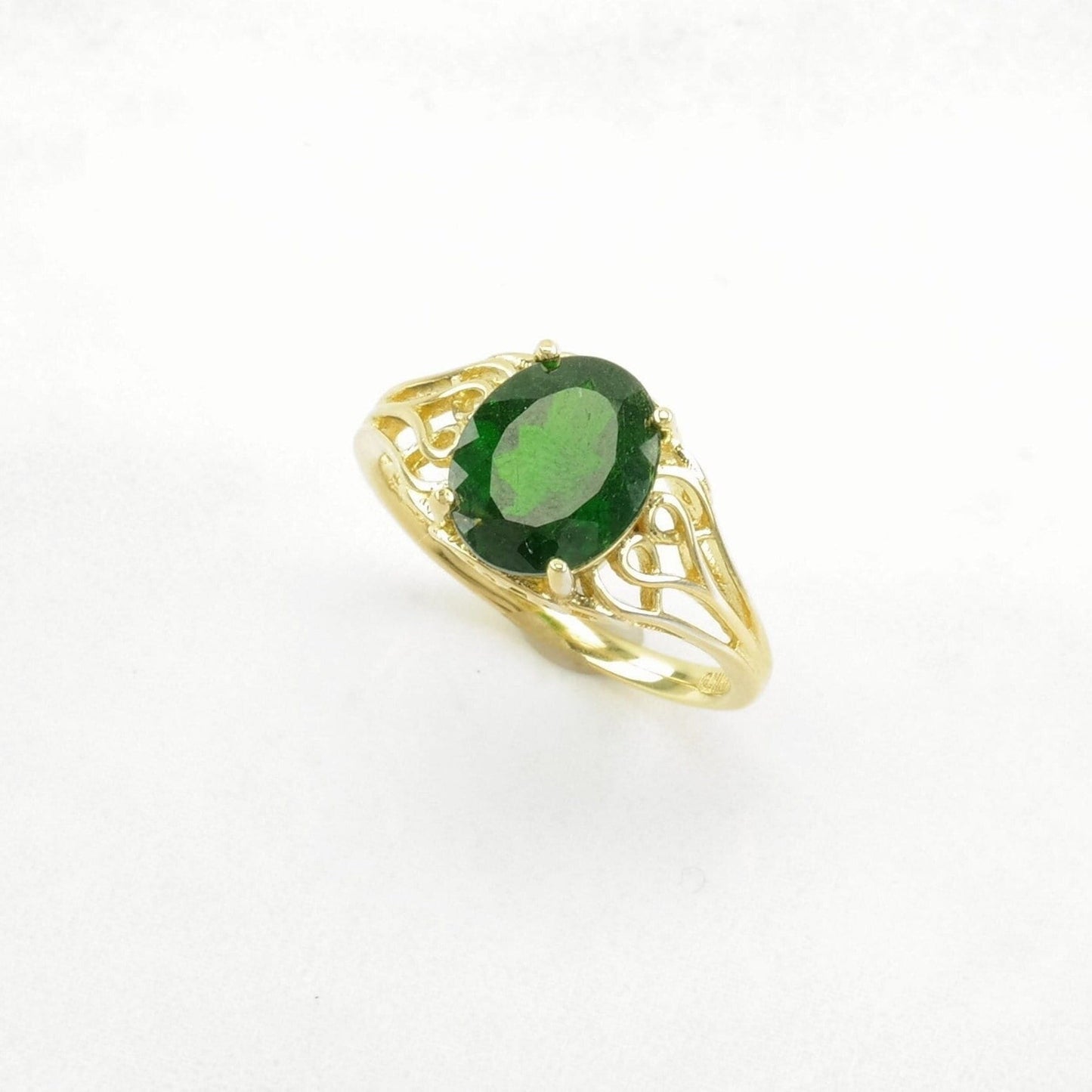 Sterling Silver Ring Chrome Diopside Gold Plated Green Size 7