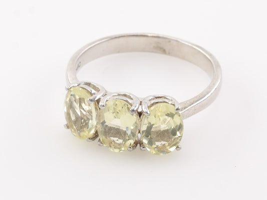 Vintage Yellow CZ Silver Ring Size 7 Three-Stone Sterling