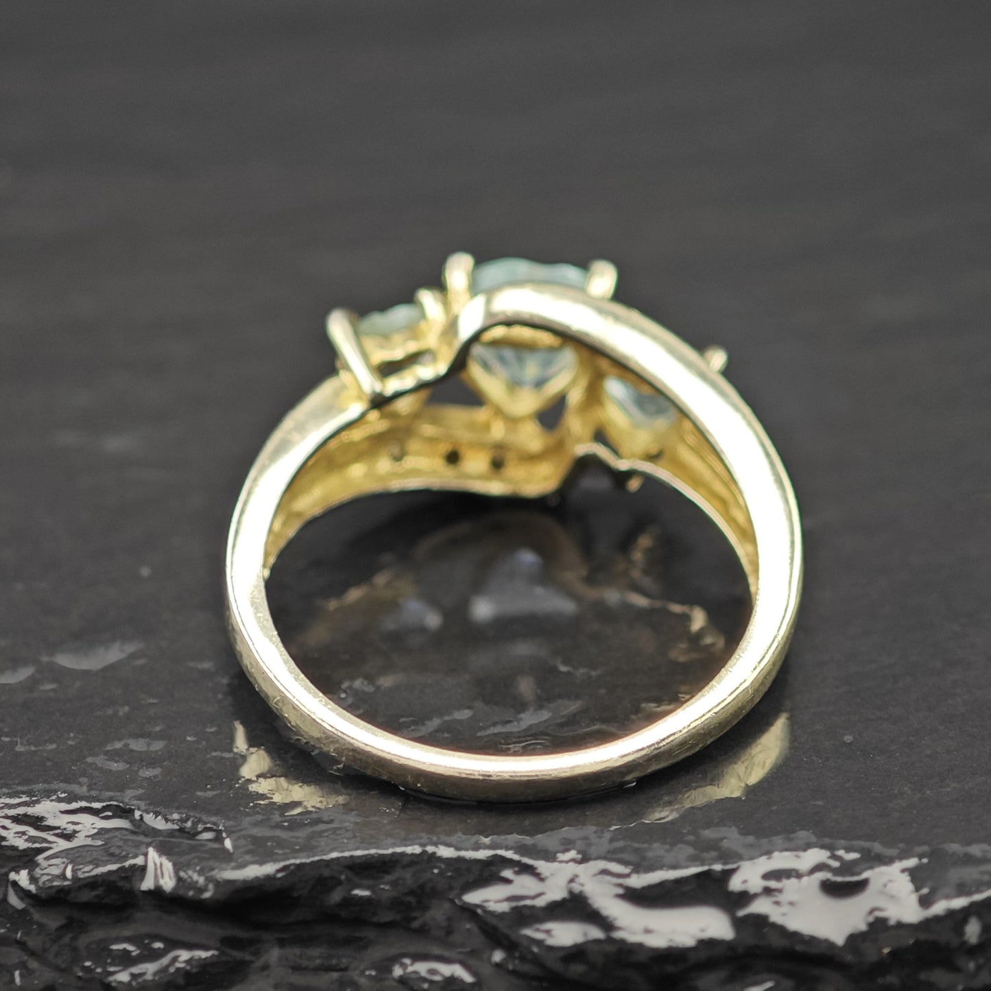 Topaz Heart Diamond Chip Accent 14K Gold Plated Ring Sterling Silver Sz 7 R6155