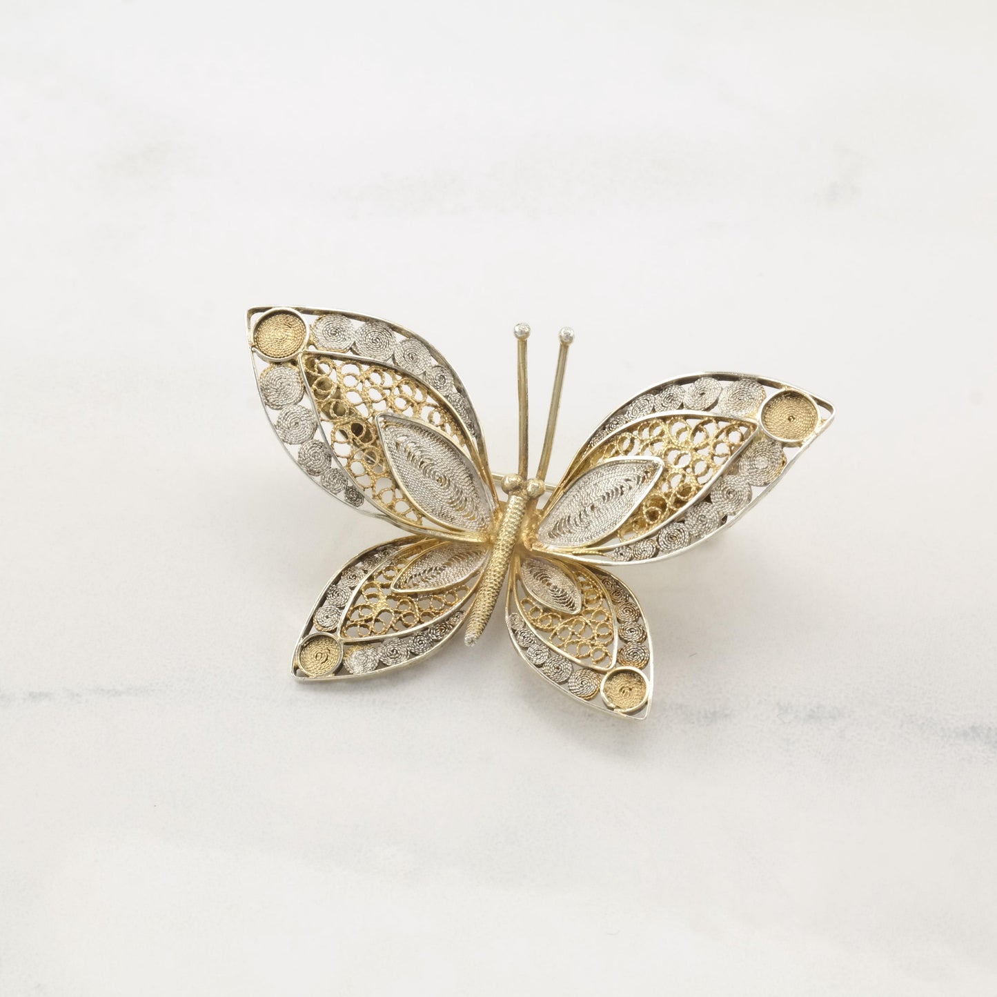 Vintage Italy Butterfly, Leaf Lightly Gold Gilded Sterling Silver Brooch