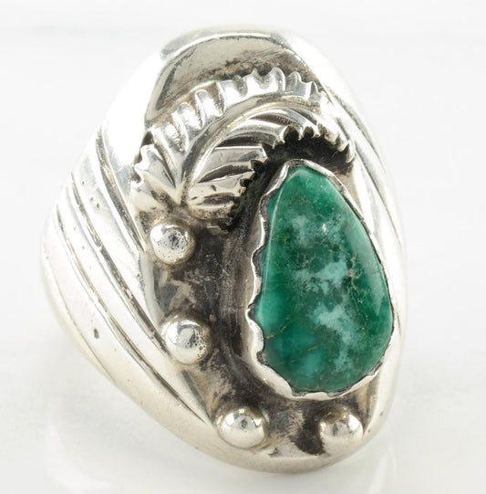 Vintage Southwest Ring Turquoise Leaf Sterling Silver Size 10