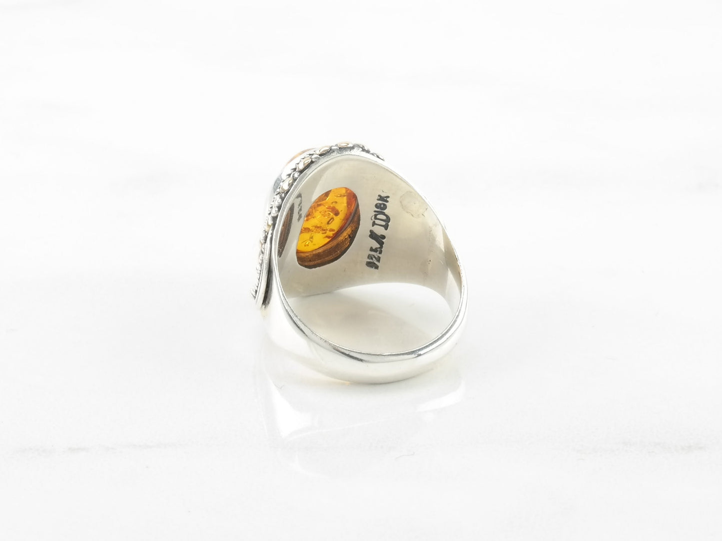 Robert Manse Sterling Silver Ring Amber 18K Gold Size 7