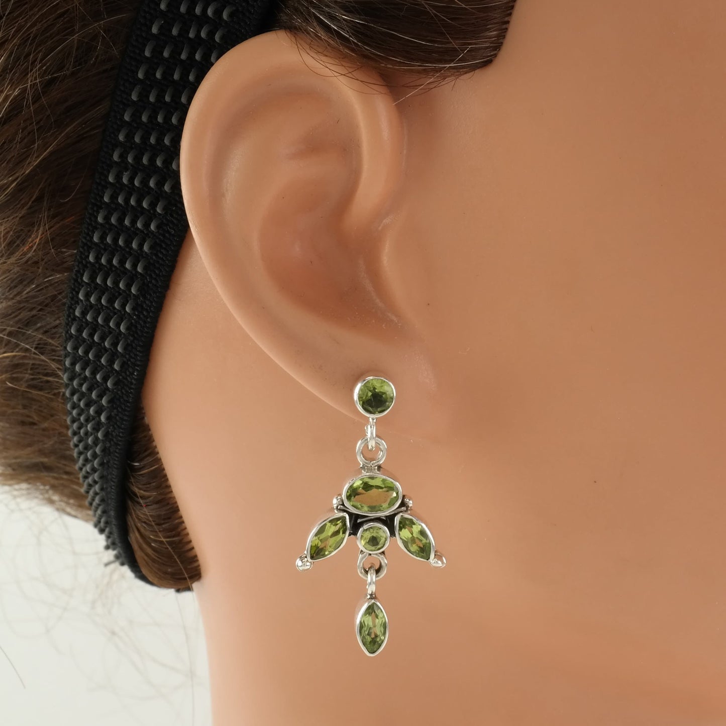 Vintage Sterling Silver Peridot Earrings Stud Dangle