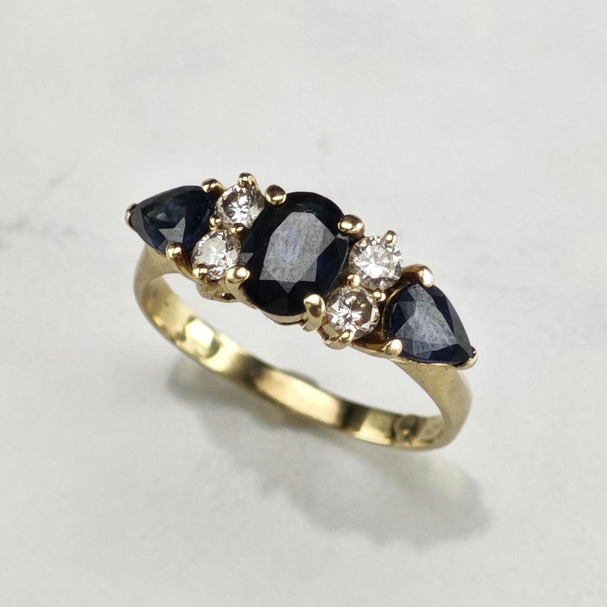 Natural Sapphire & Diamond 14K Gold Ring Sz 7 3/4 R6800