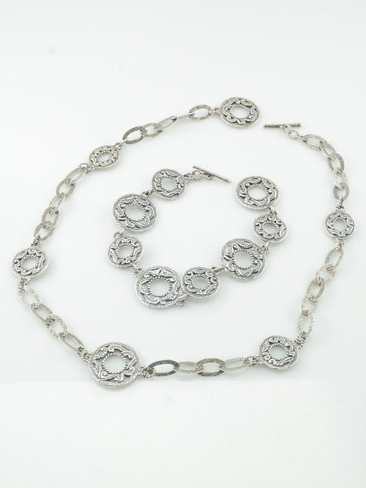 Vintage Carolyn Pollack Sterling Silver Filigree Scrollwork Relios Necklace And Bracelet