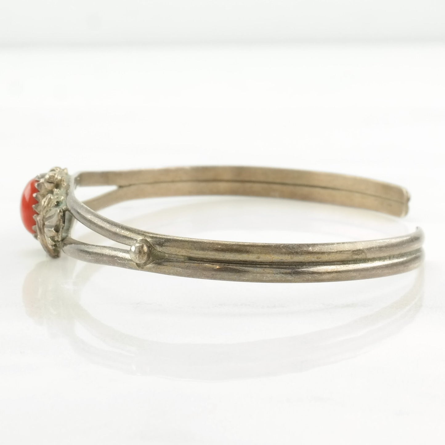 Native American Sterling Silver Cuff Bracelet Coral