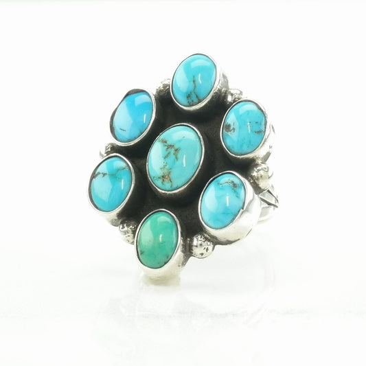 Native American Silver Ring Turquoise Floral Sterling Blue Size 7 1/2