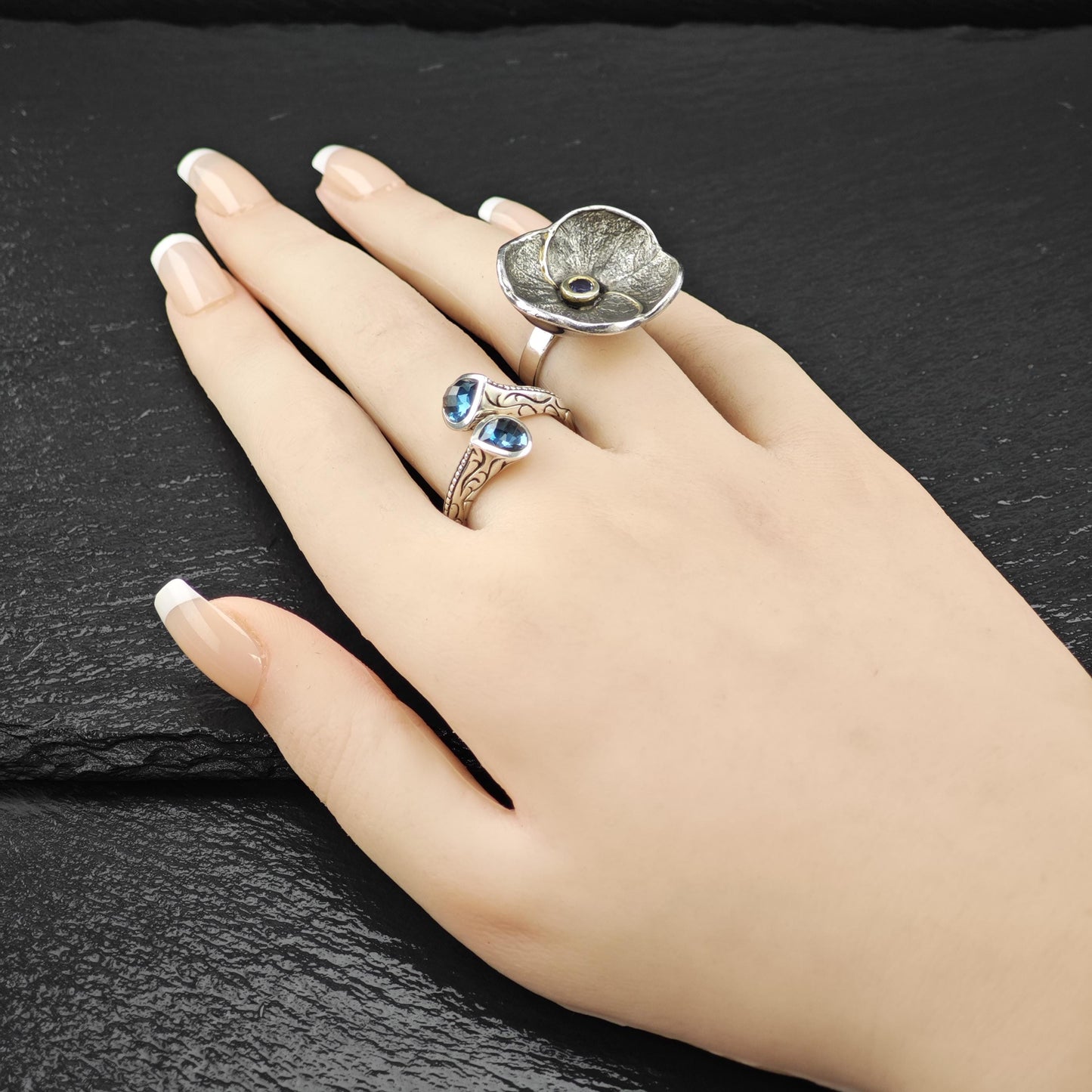 Abstract Flower Amethyst Gemstone Ring Sterling Silver Size 5 1/2 R6032