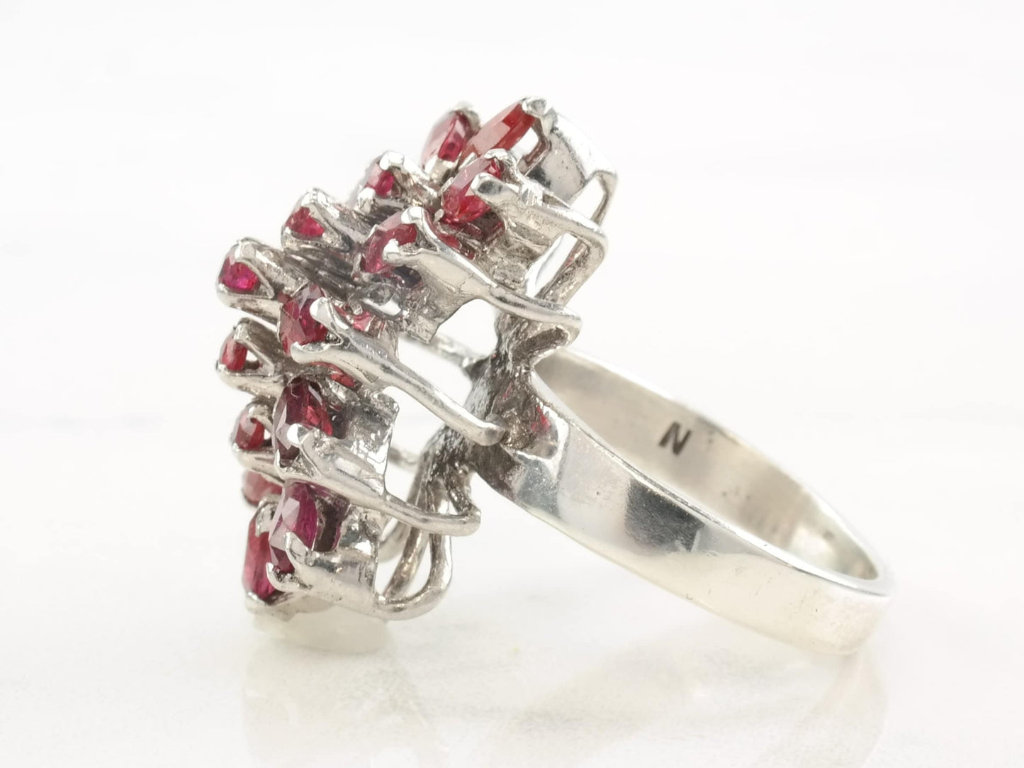 Sterling Silver Ring Ruby Cluster Size 5