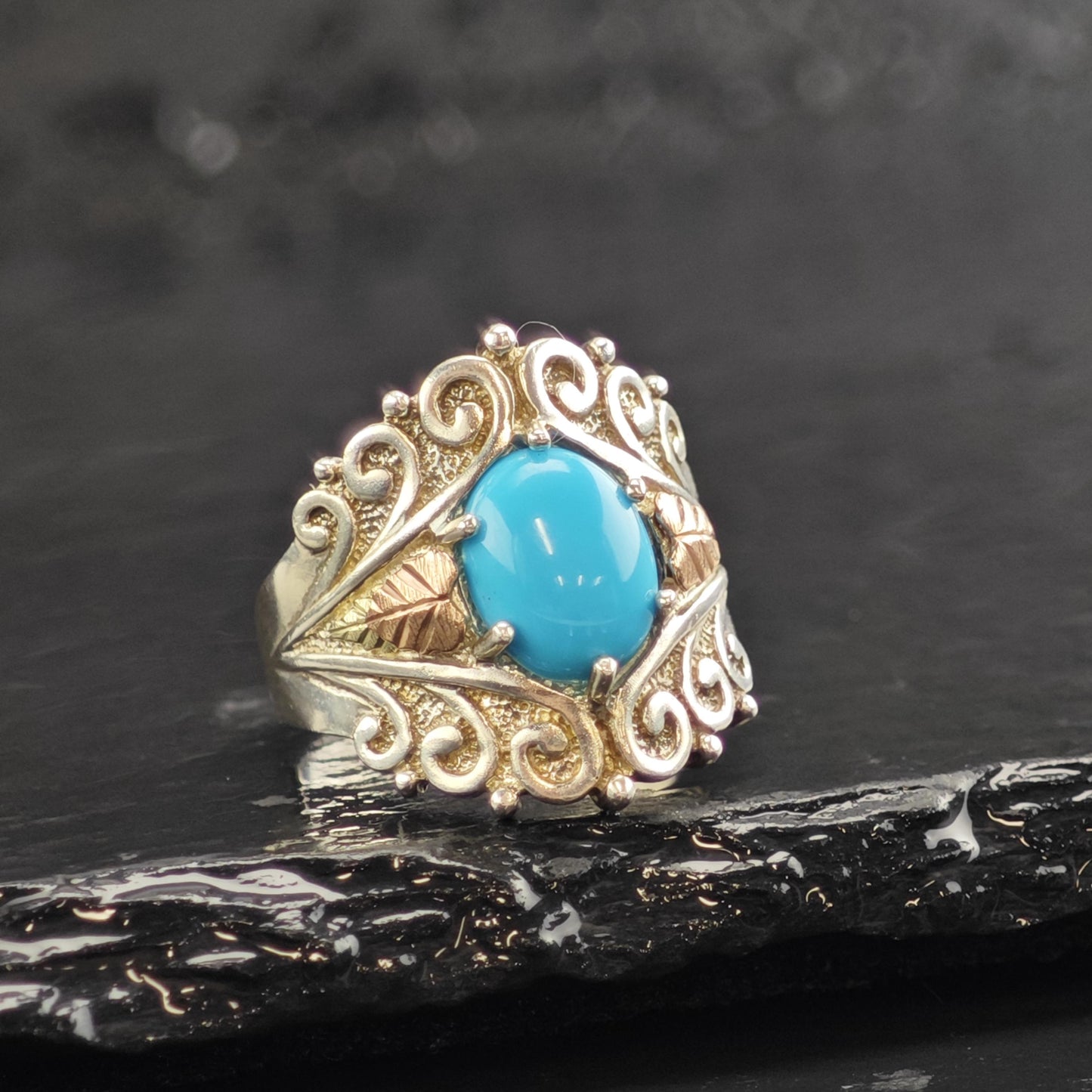 Turquoise 12K Gold Sterling Silver Ring Sz 7 1/4 R6613