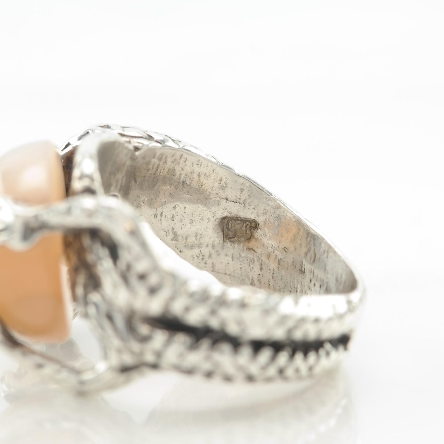 Vintage Hand Made Silver Ring Quartz Dragon Crocodile Sterling Peach Size 7