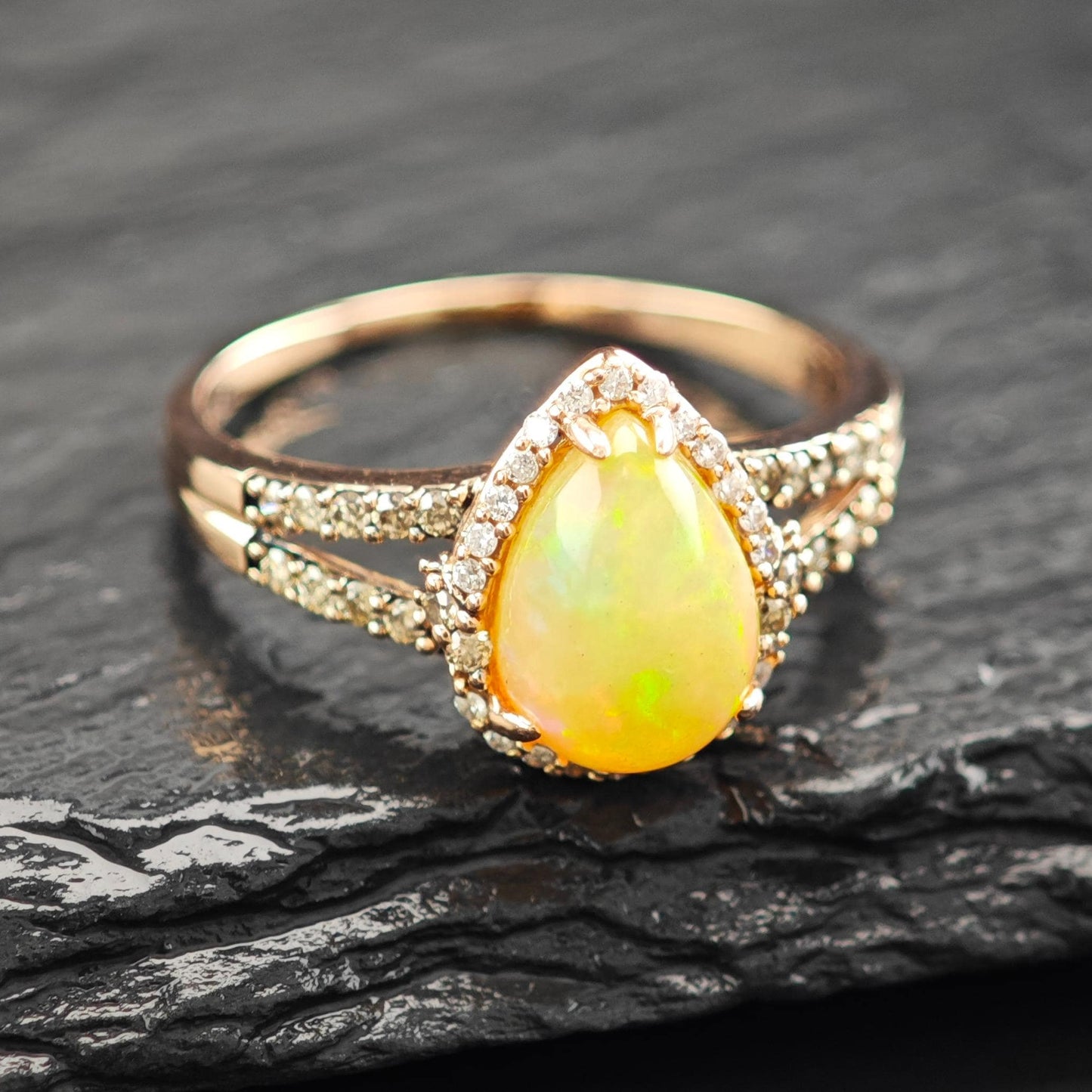 LeVian 14K Rose Gold Teardrop Opal Diamond Ring
