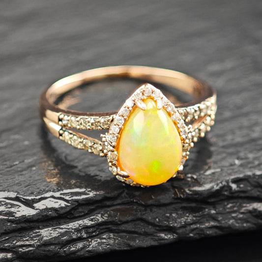 LeVian 14K Rose Gold Teardrop Opal Diamond Ring