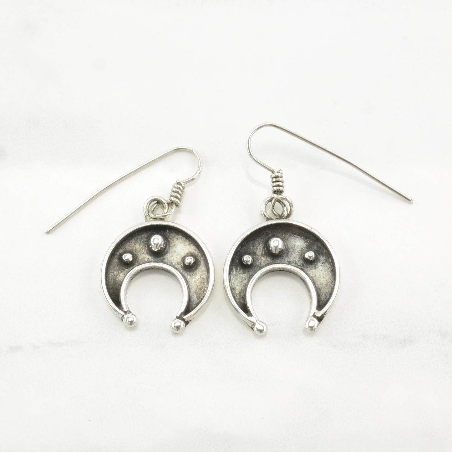 Native American Sterling Silver Shadowbox Crescent Earrings Fish hook