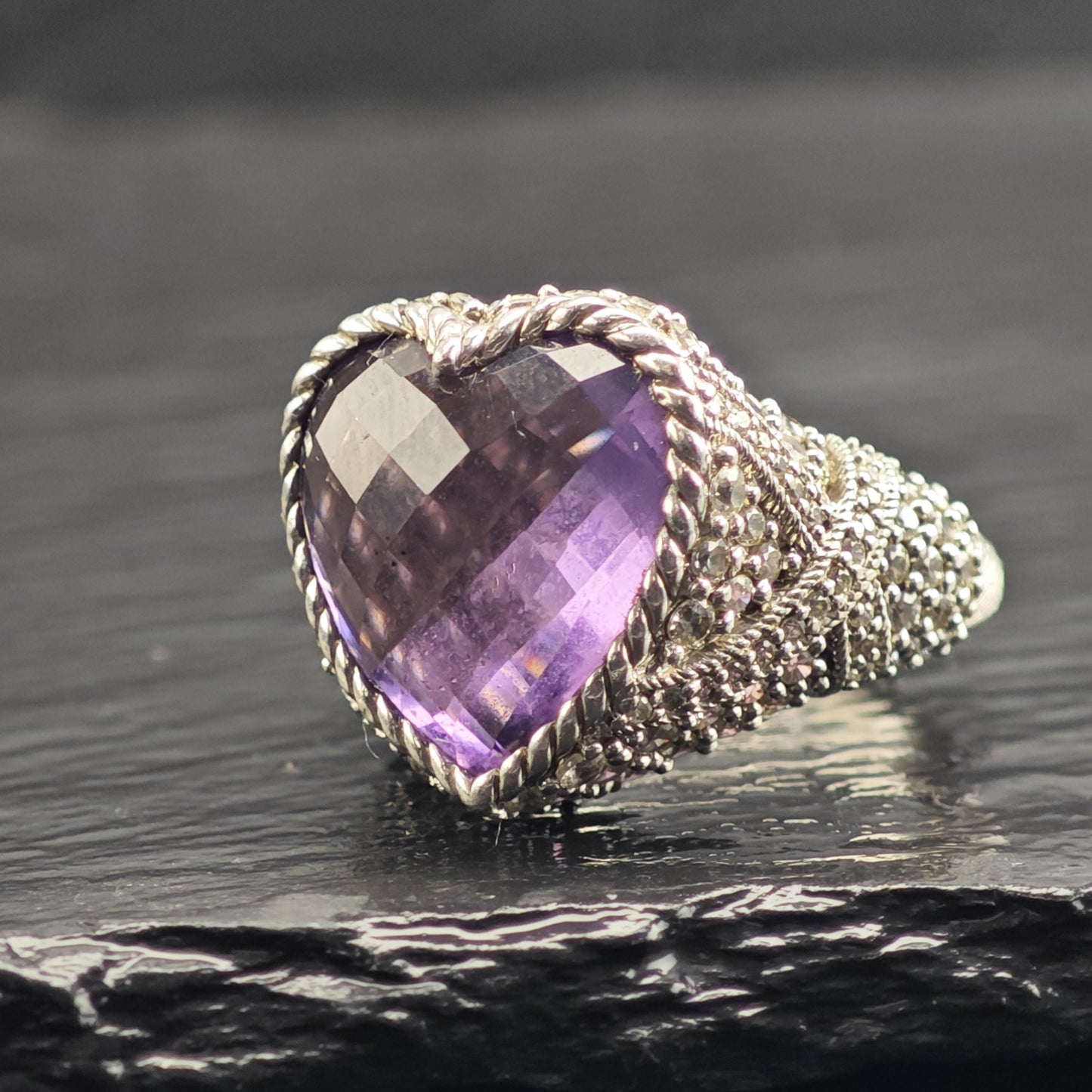 Purple Quartz Heart Doublet Sterling Silver Ring Sz 6 R6607