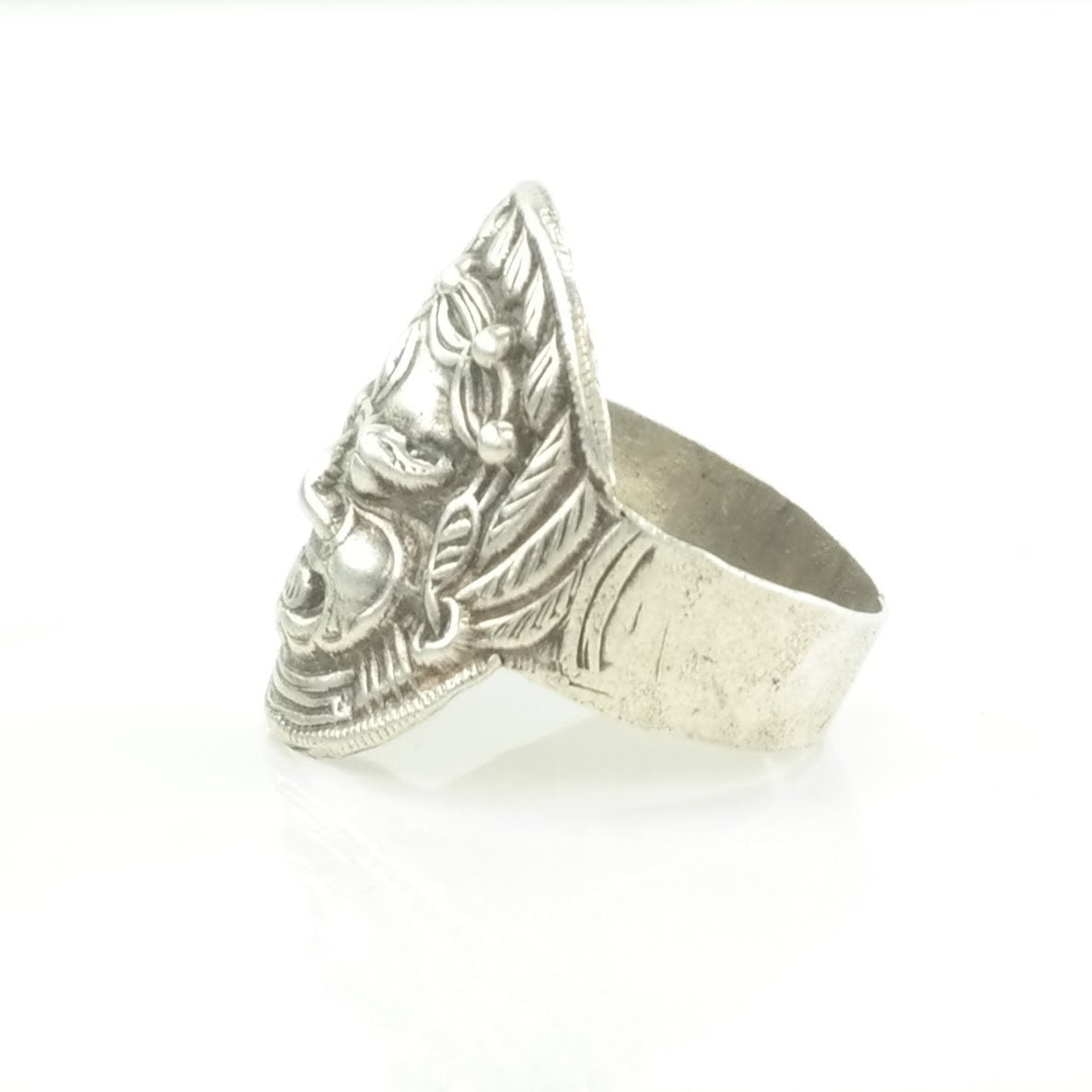 Sterling Silver Ring Aztec Mask Size 11 1/2