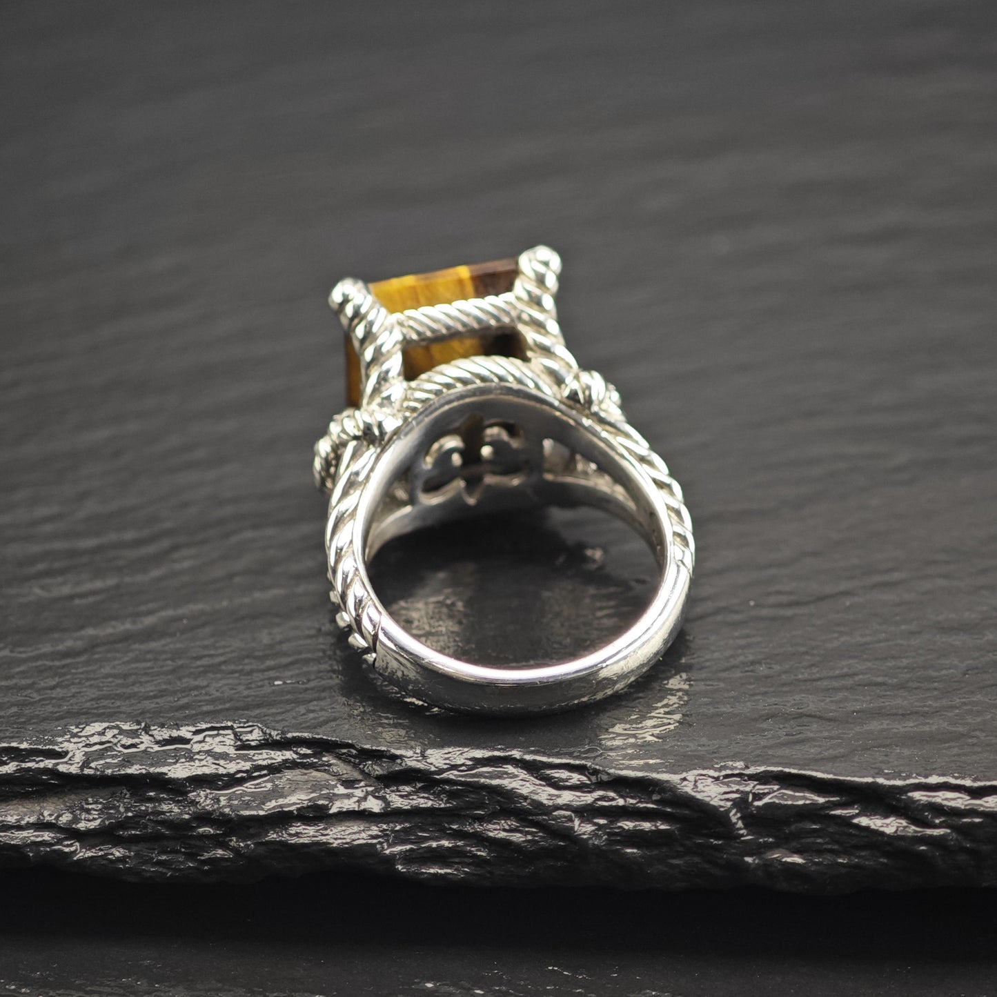 Judith Ripka Tiger's Eye, Citrine Sterling Silver Ring Sz 7 R6742