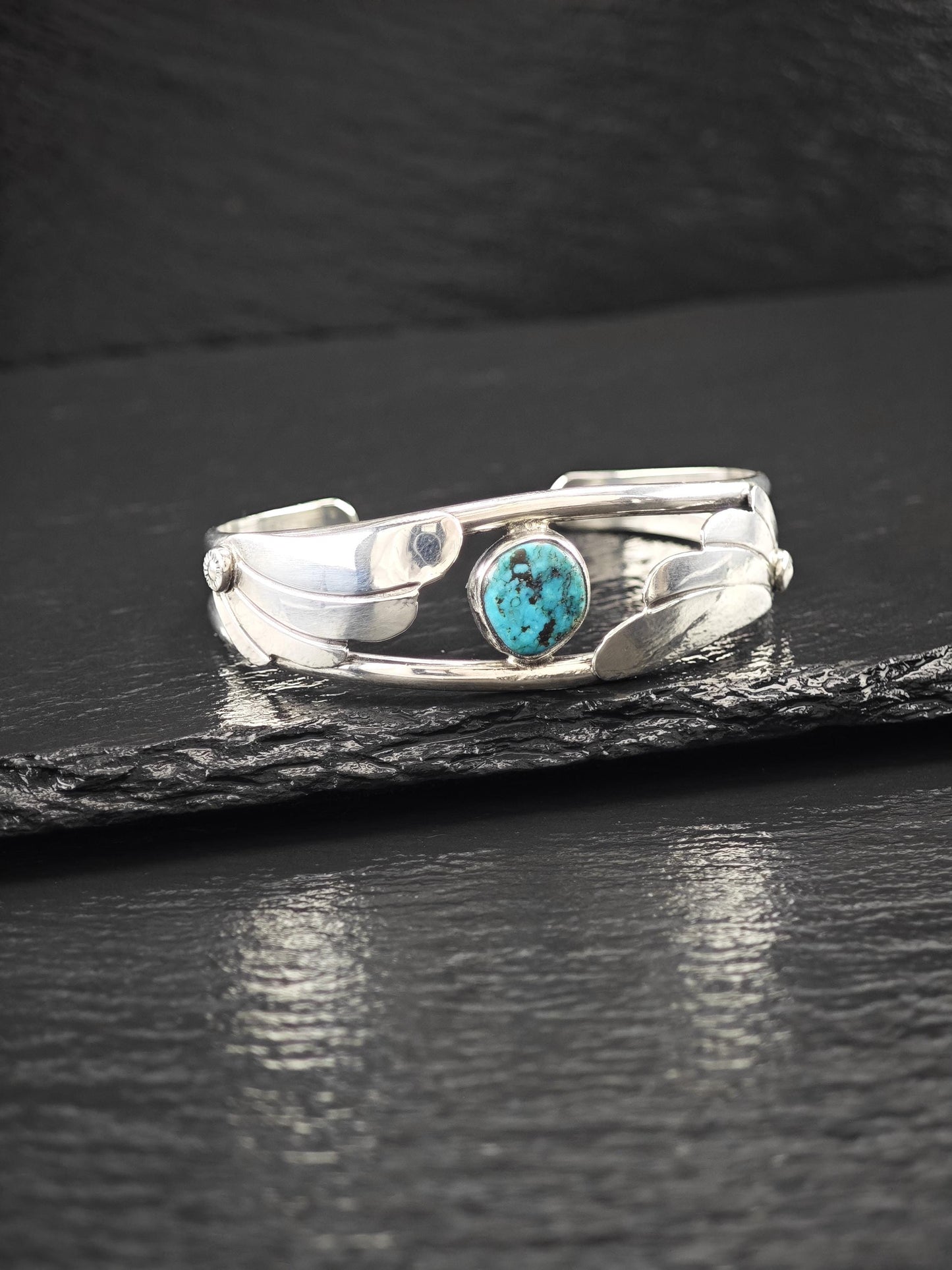 Southwest, Turquoise, Floral Cuff Bracelet Sterling Silver
