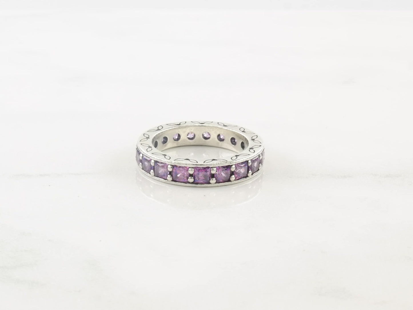 Pandora Sterling Silver Ring Purple CZ Size 6 3/4